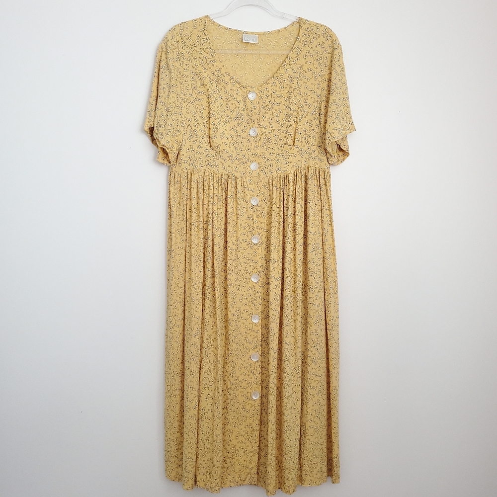 Vintage Moda Int'l Yellow Floral Dress Size Large